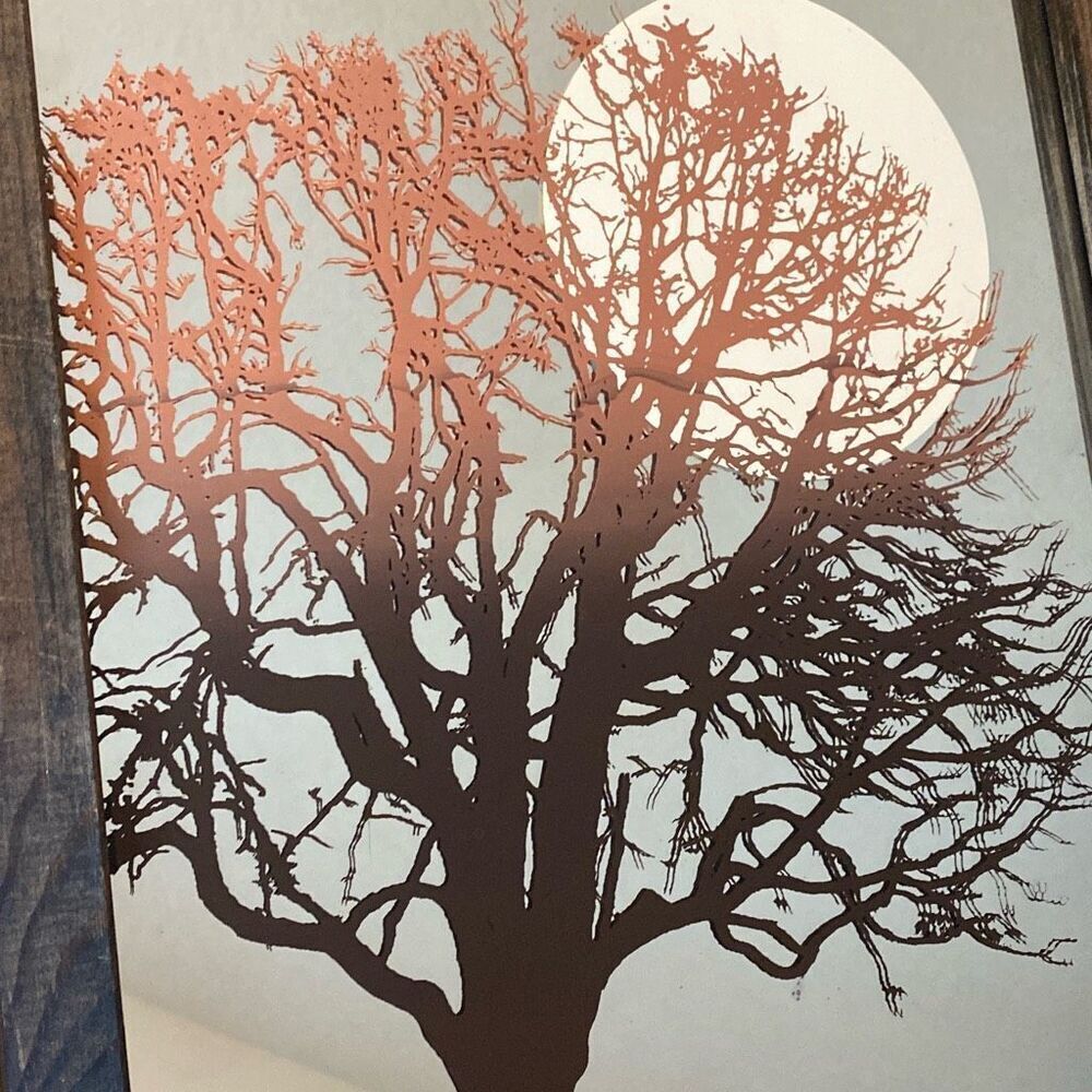 Vintage 1978 Ann Lynn Serigraph Tree and Moon Mirror Wood Frame - Picture 4 of 7